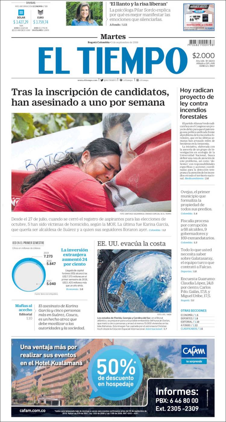 Portada de El Tiempo (Colombia)