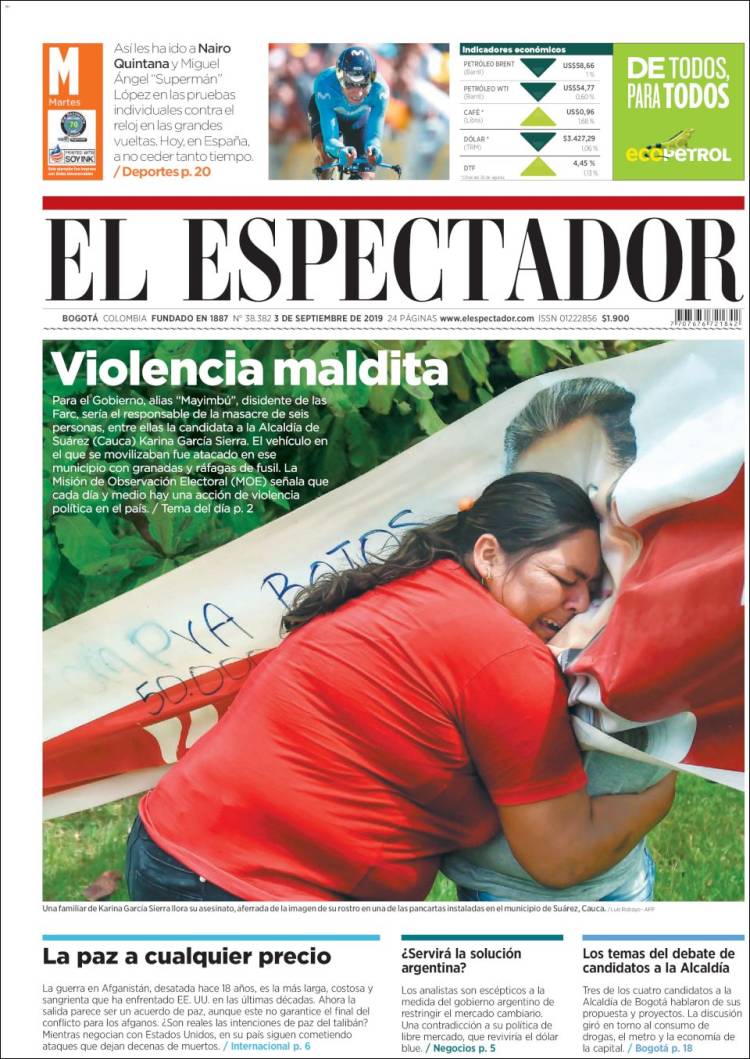 Portada de El Espectador (Colombia)