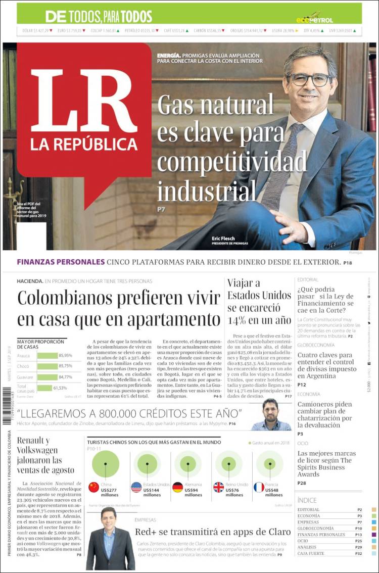 Portada de La Republica (Colombia)