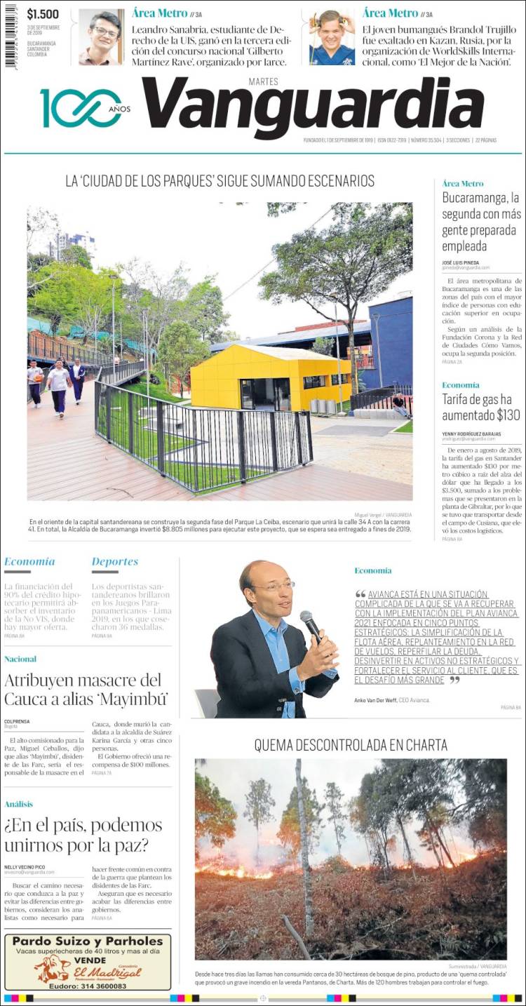 Portada de Vanguardia Liberal (Colombia)