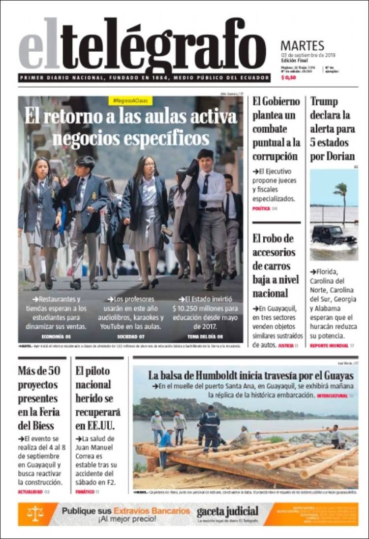 Portada de El Telégrafo (Ecuador)