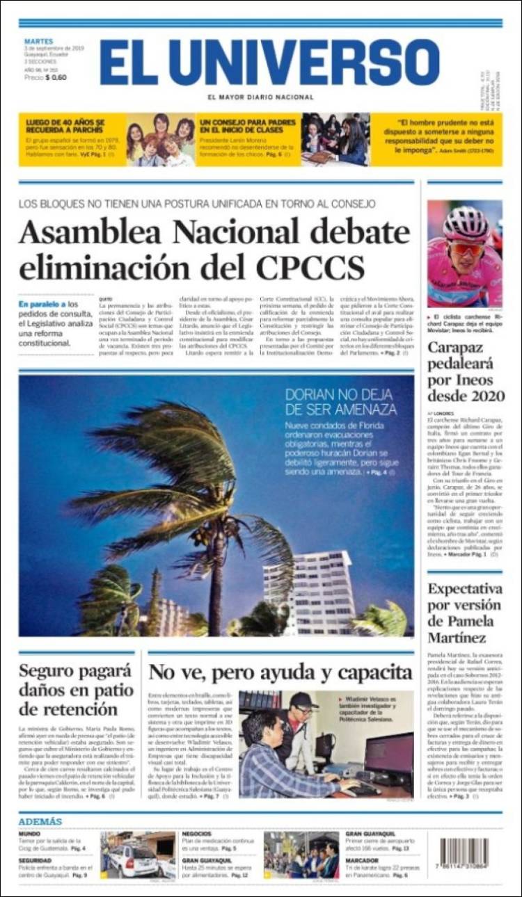 Portada de El Universo - Ecuador (Ecuador)