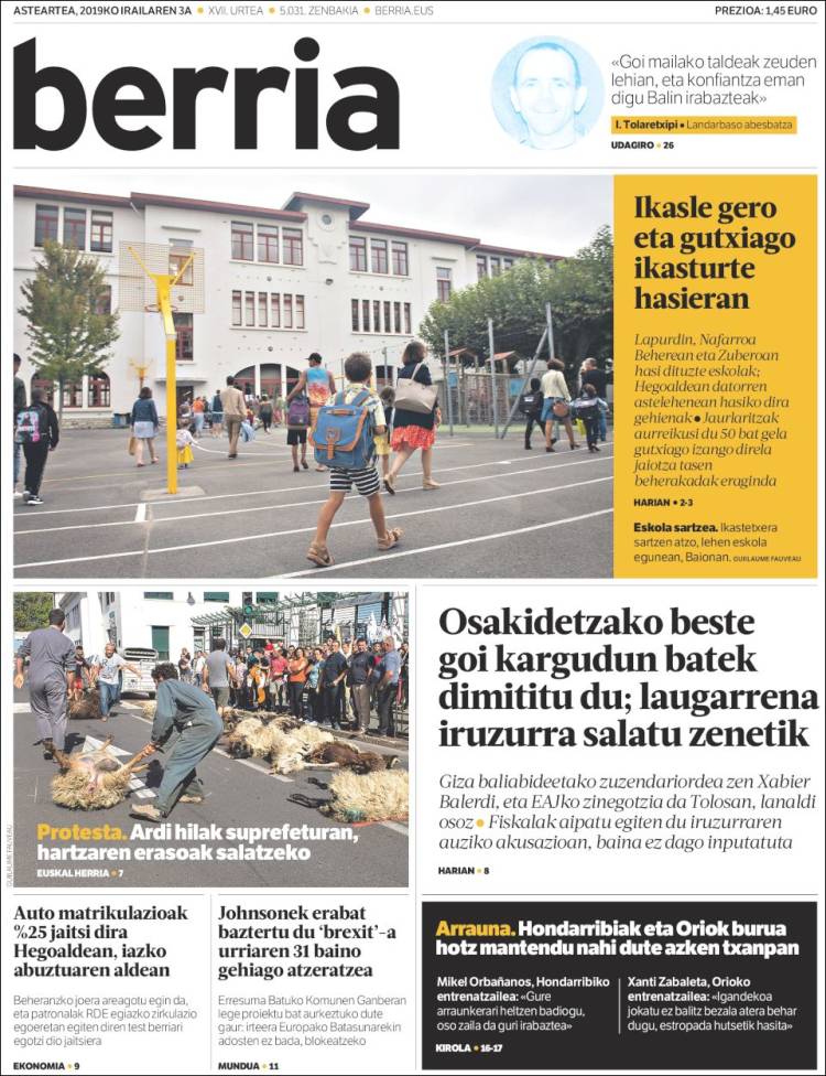 Portada de Berria (España)