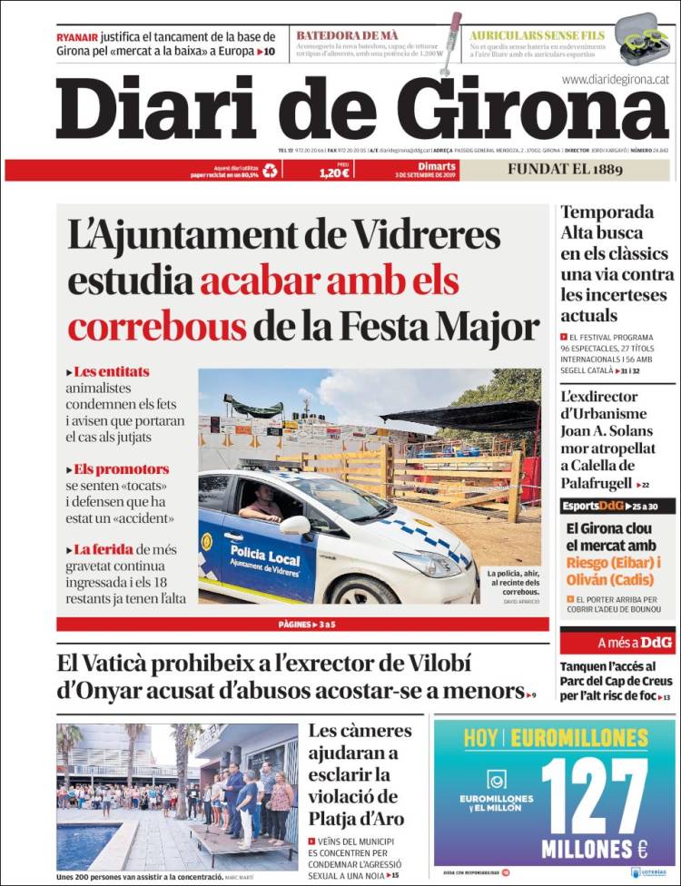 Portada de Diari de Girona (España)