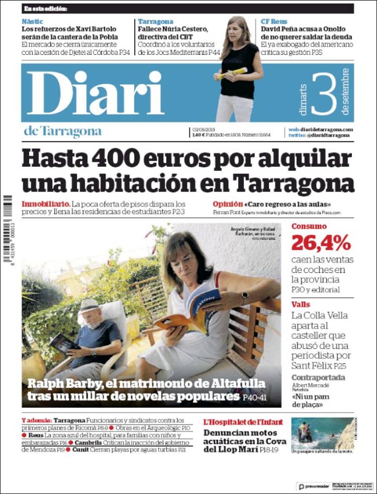 Portada de Diari de Tarragona (España)