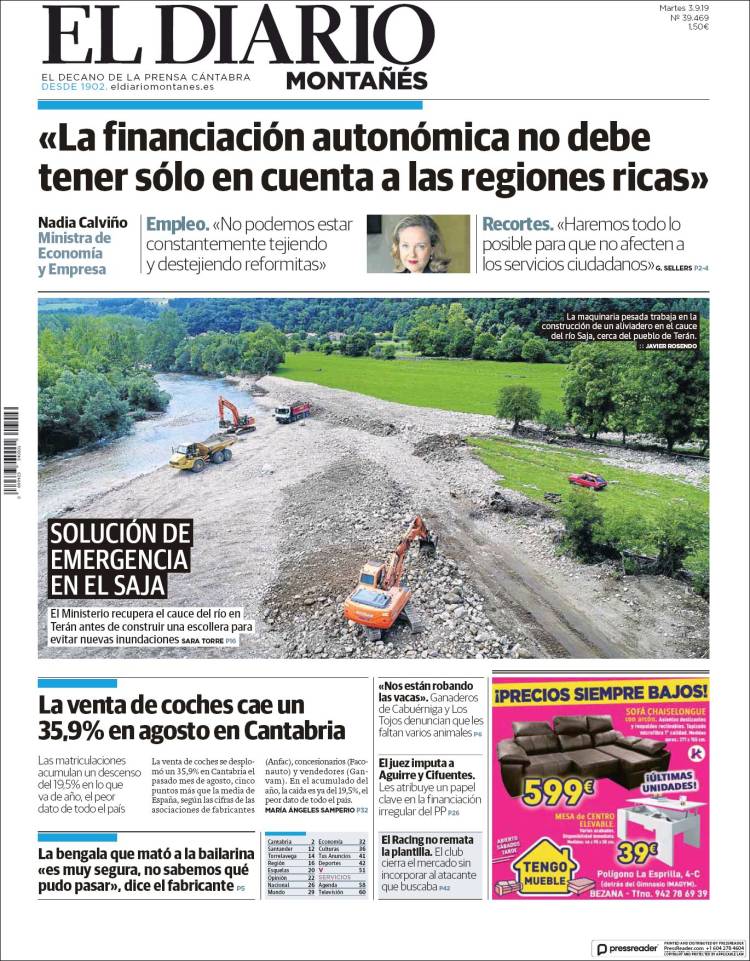 Portada de El Diario Montañés (España)