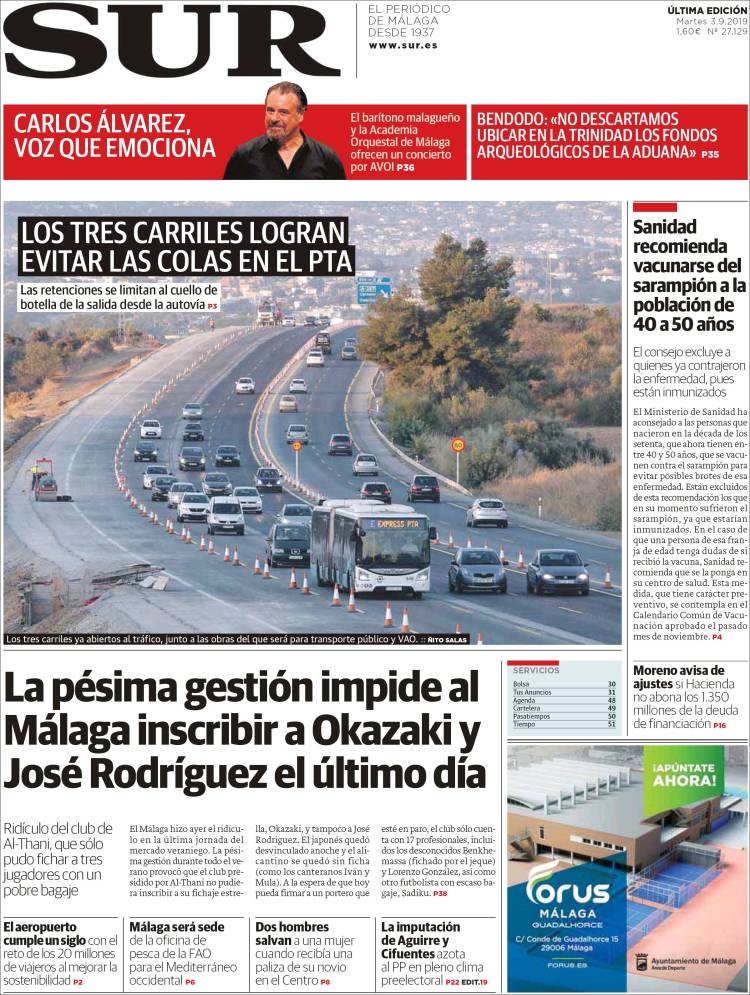 Portada de Diario el Sur (España)