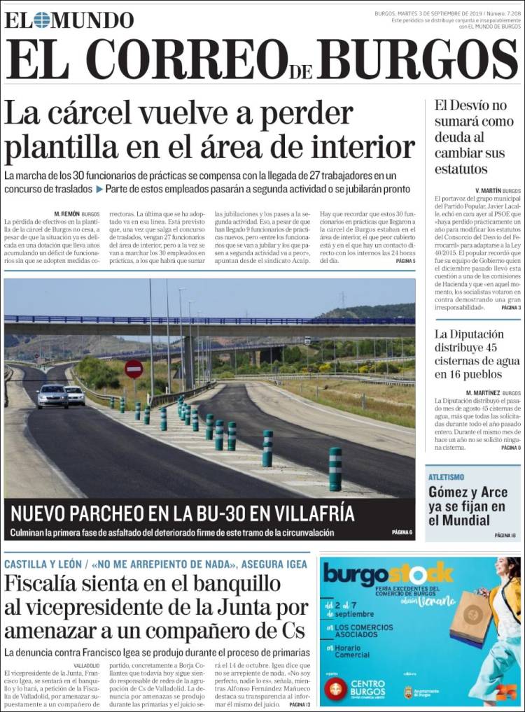 Portada de El Correo de Burgos (España)