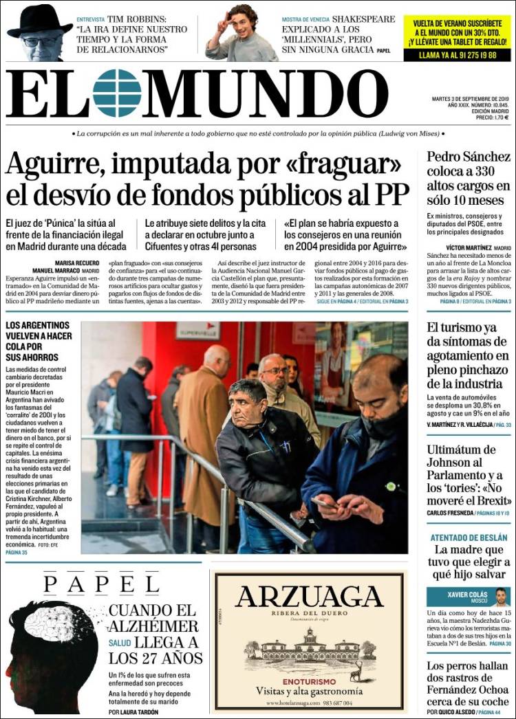 Portada de El Mundo (España)