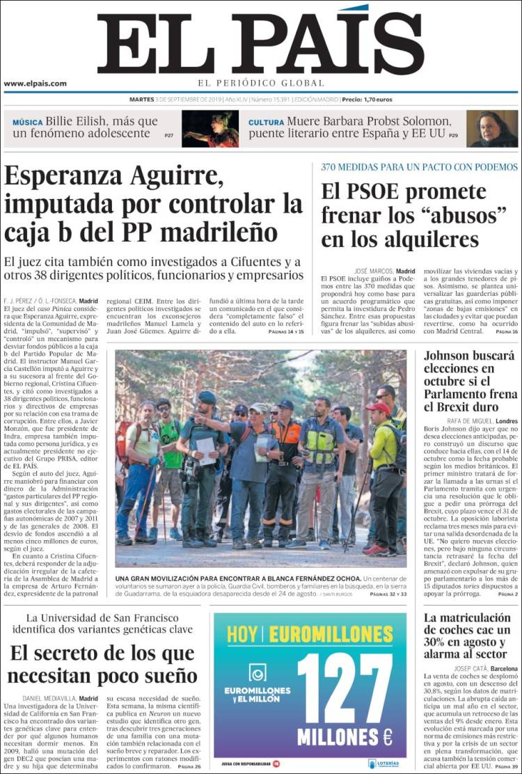 Portada de El País (España)