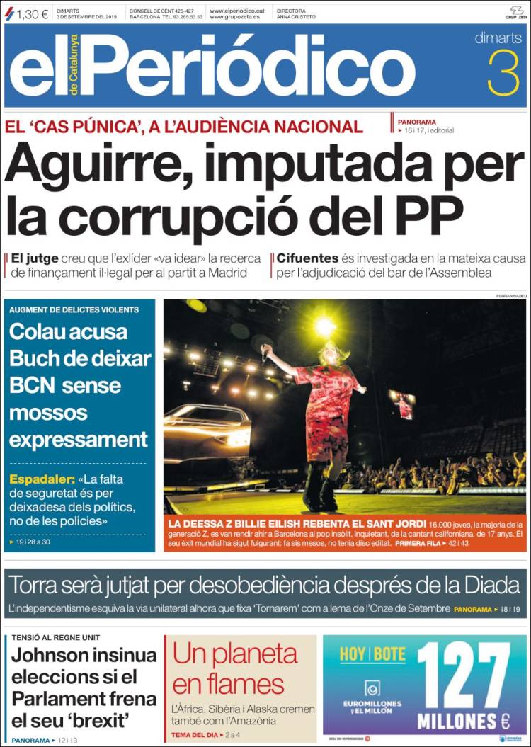 Portada de El Periódico de Catalunya (España)