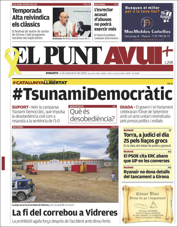 Portada de El Punt Avui (España)