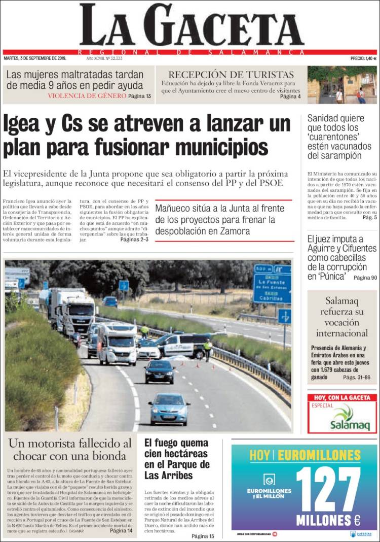 Portada de La Gaceta de Salamanca (España)