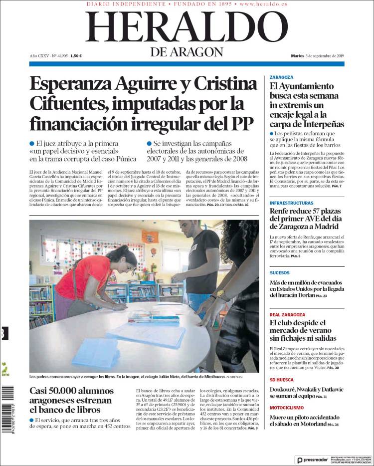 Portada de Heraldo de Aragón (España)