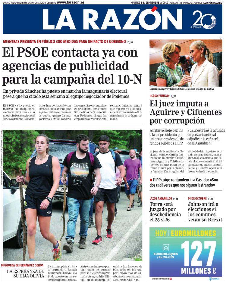 Portada de La Razón (España)