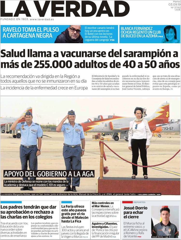 Portada de La Verdad de Murcia (España)