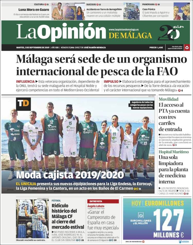 Portada de La Opinión de Málaga (España)