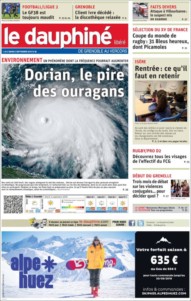 Portada de Le Dauphiné Libéré (Francia)