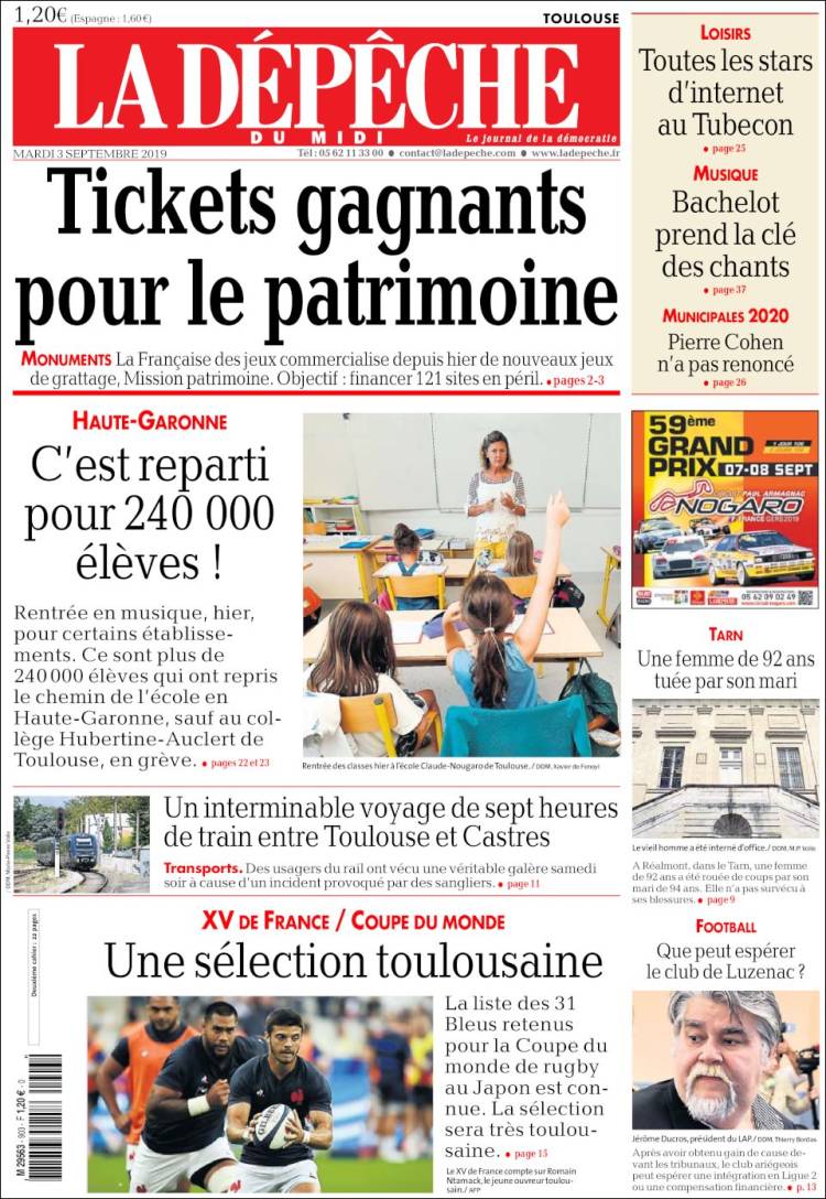 Portada de La Dépêche du Midi (Francia)