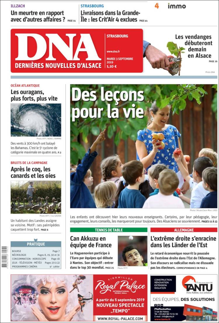 Portada de Les Dernières Nouvelles d'Alsace (Francia)