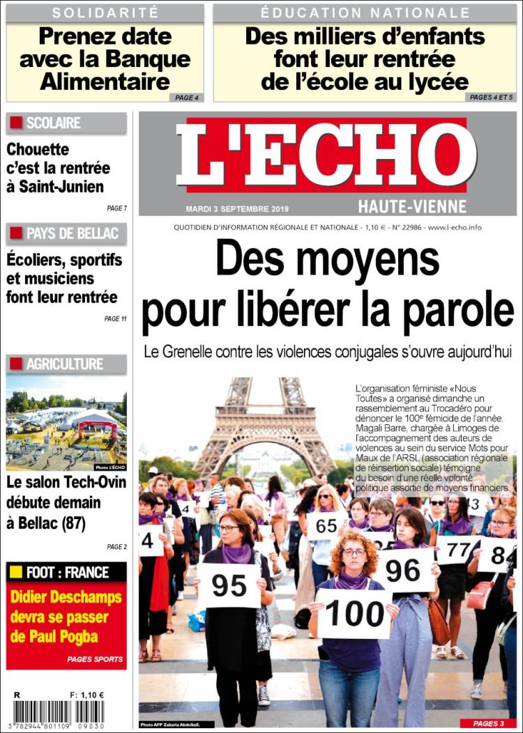 Portada de L'Echo de la Haute-Vienne (Francia)