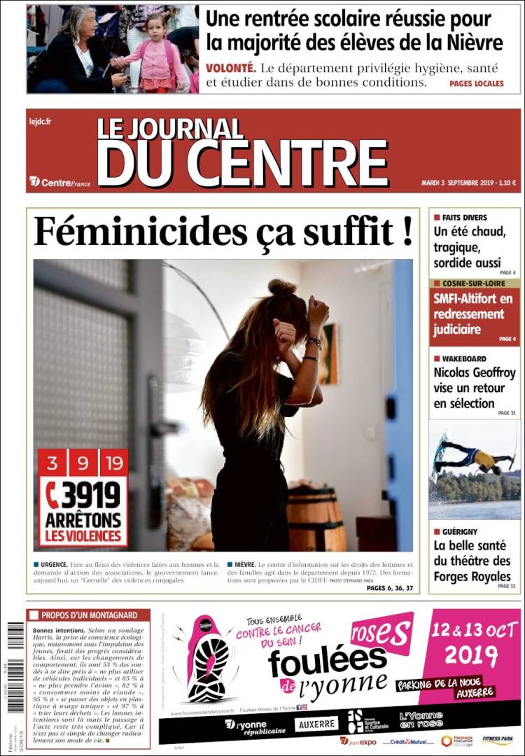 Portada de Le Journal du Centre (Francia)