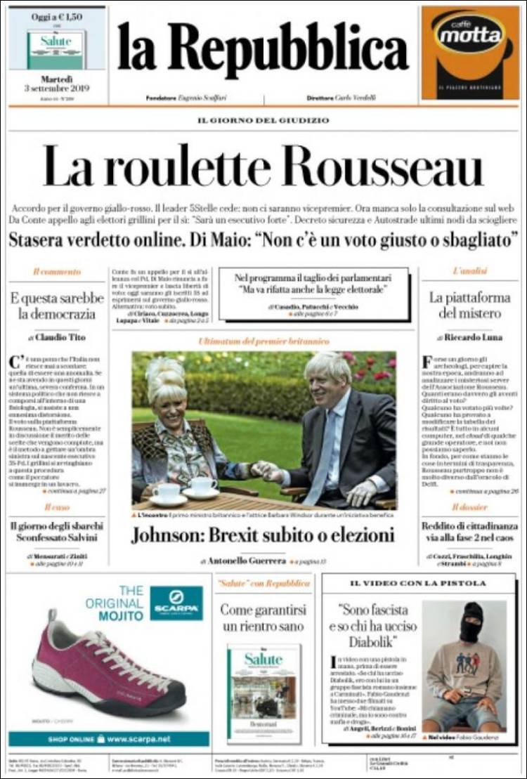 Portada de La Repubblica (Italia)