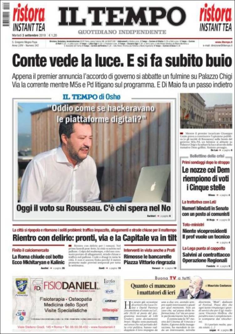Portada de Il Tempo (Italia)