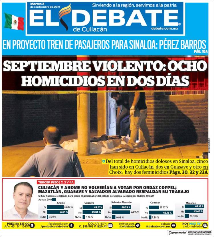 Portada de El Debate de Culiacán (M&eacute;xico)