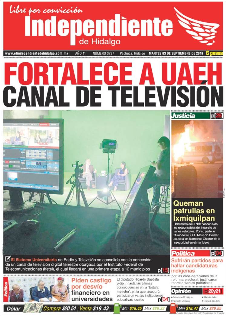 Portada de El Independiente de Hidalgo (M&eacute;xico)