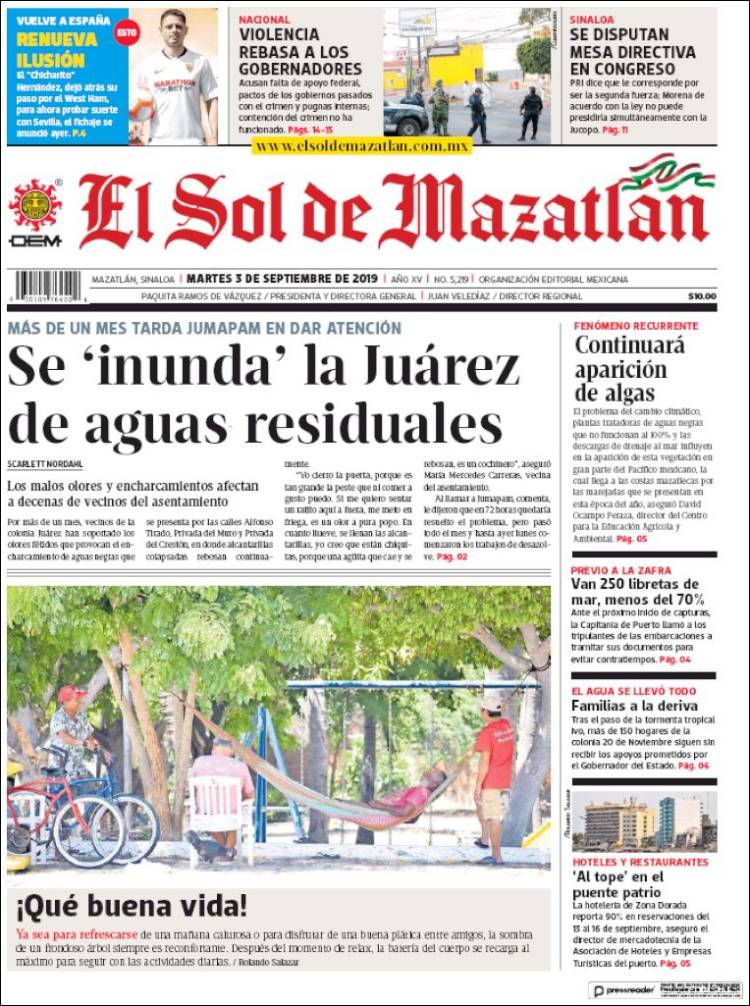 Portada de El Sol de Mazatlán (M&eacute;xico)
