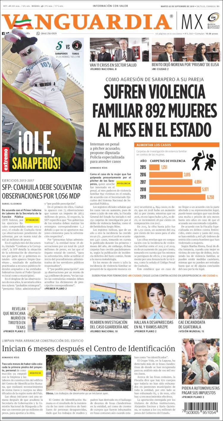 Portada de Vanguardia (M&eacute;xico)