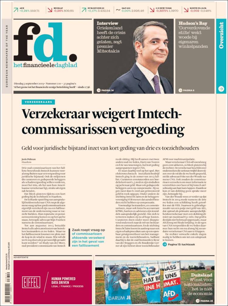 Portada de Het Financieele Dagblad (Pa&iacute;ses Bajos)