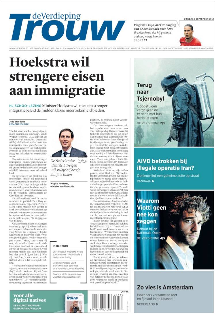 Portada de Trouw (Pa&iacute;ses Bajos)