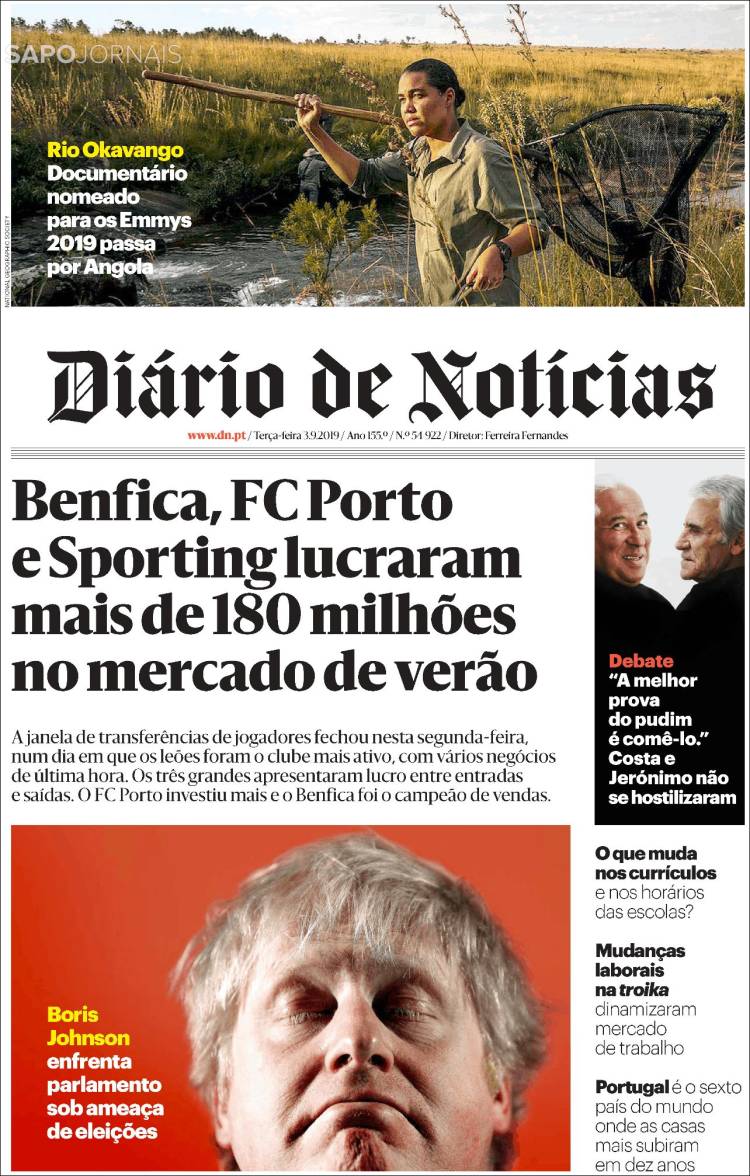 Portada de Diário de Noticias (Portugal)