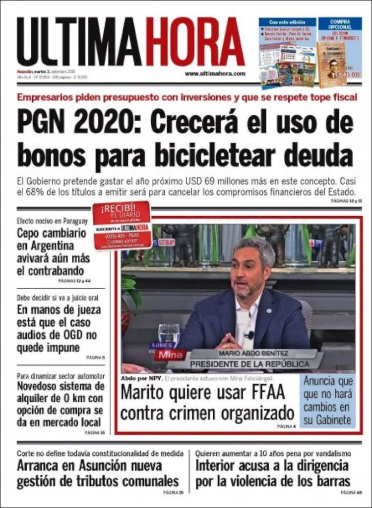 Portada de Última Hora (Paraguay)