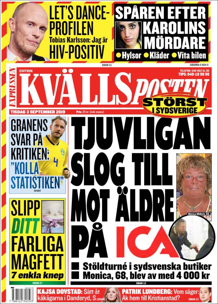 Portada de Kvällsposten (Suecia)