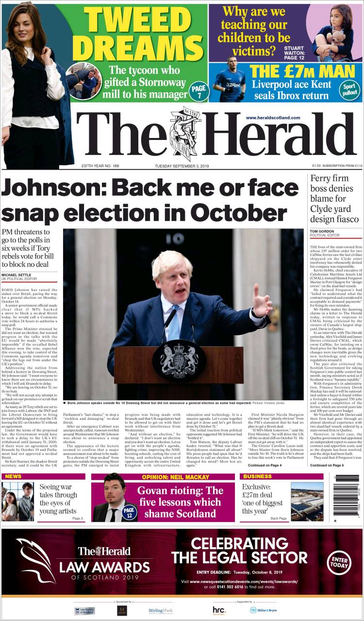 Portada de The Herald (Reino Unido)