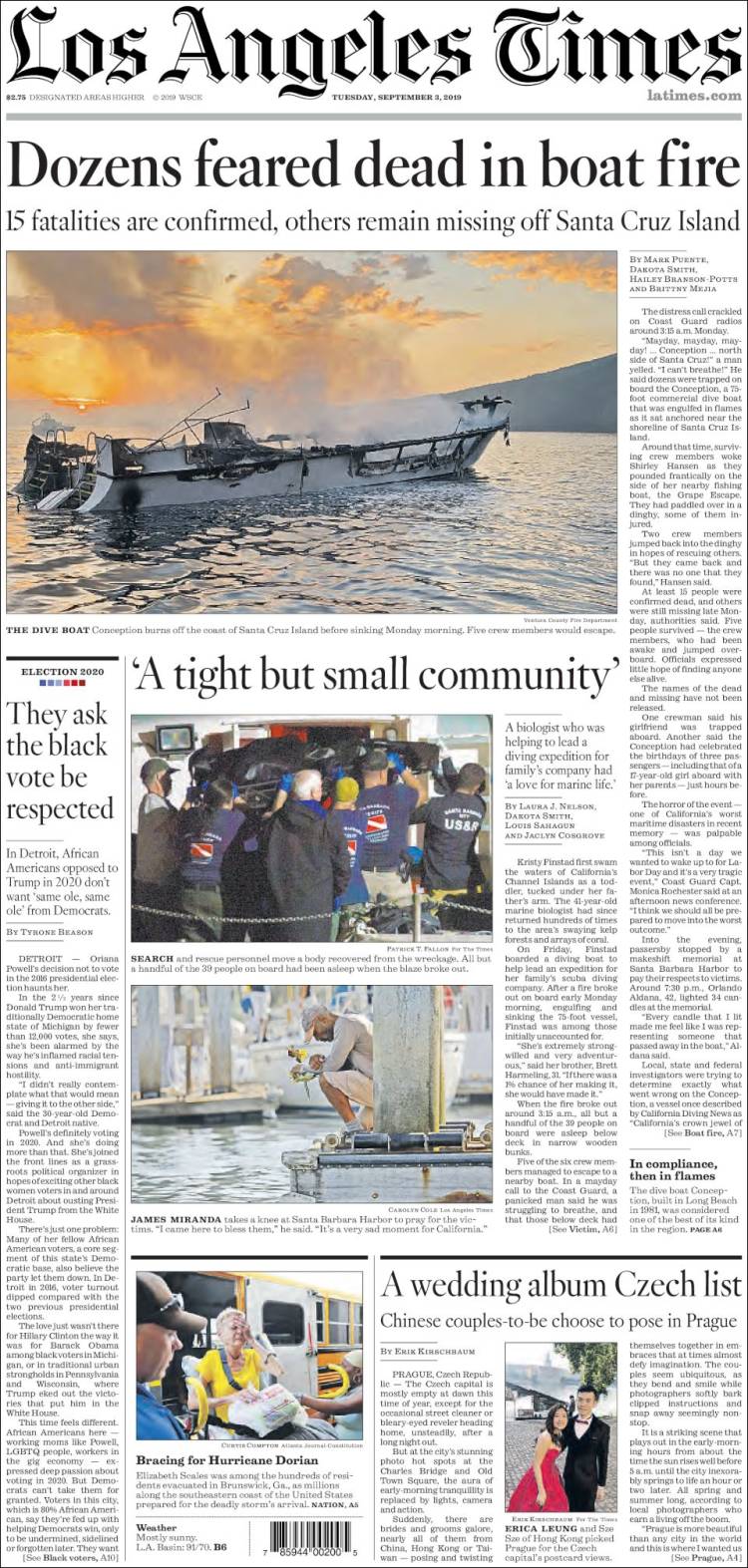 Portada de Los Angeles Times (USA)