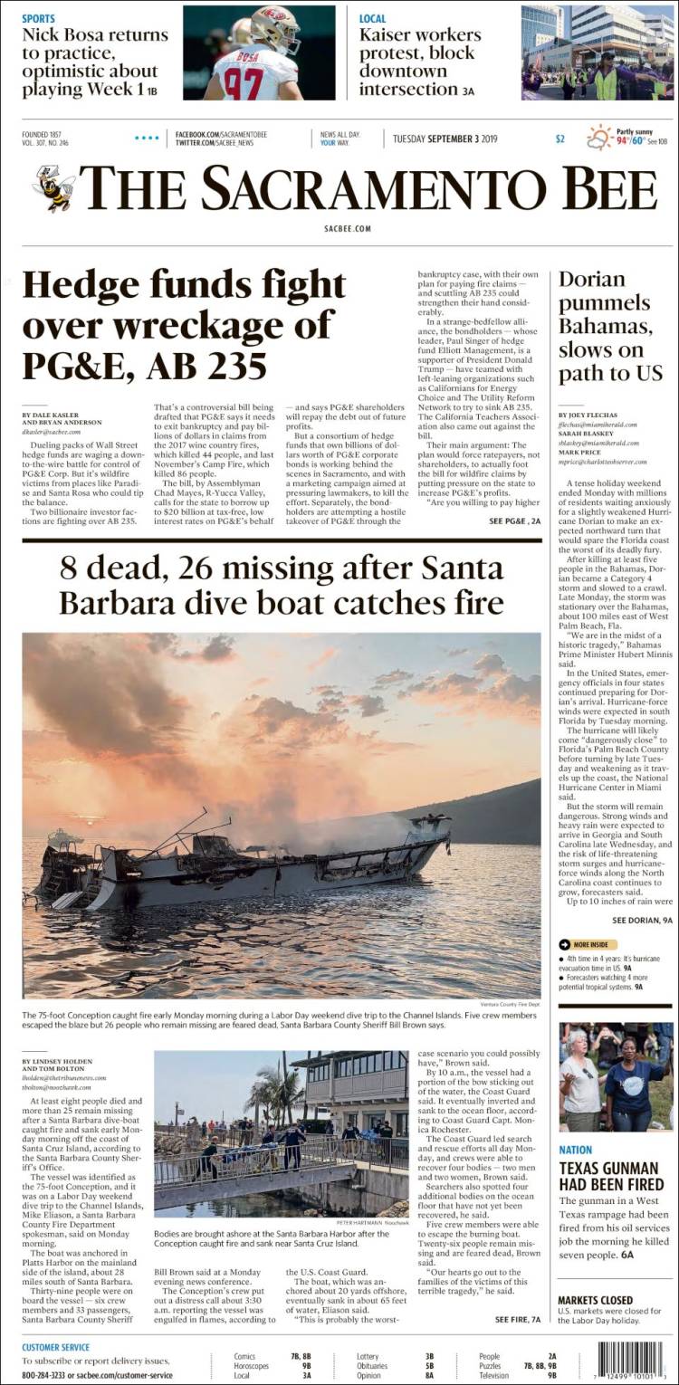 Portada de The Sacramento Bee (USA)