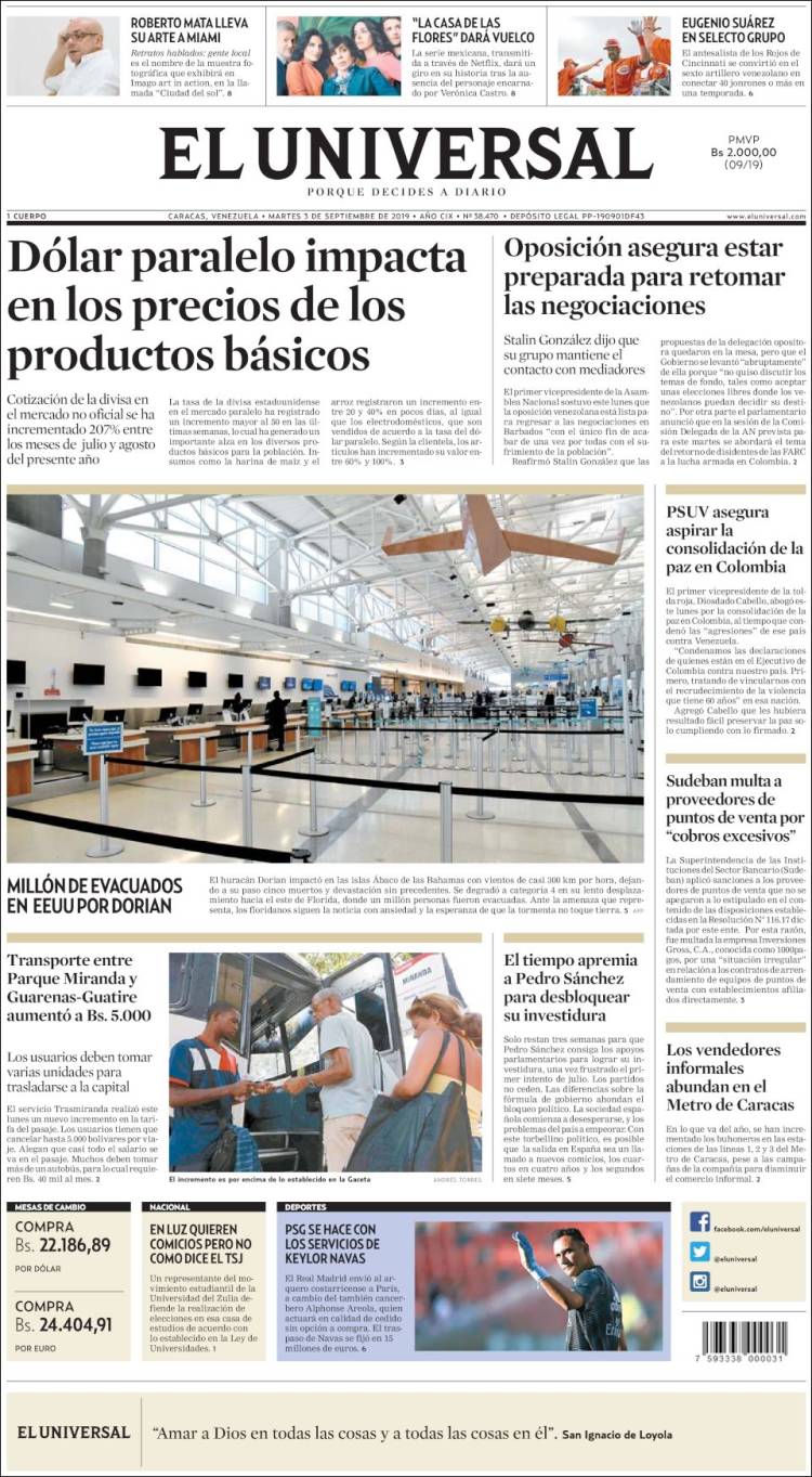 Portada de Universal (Venezuela)