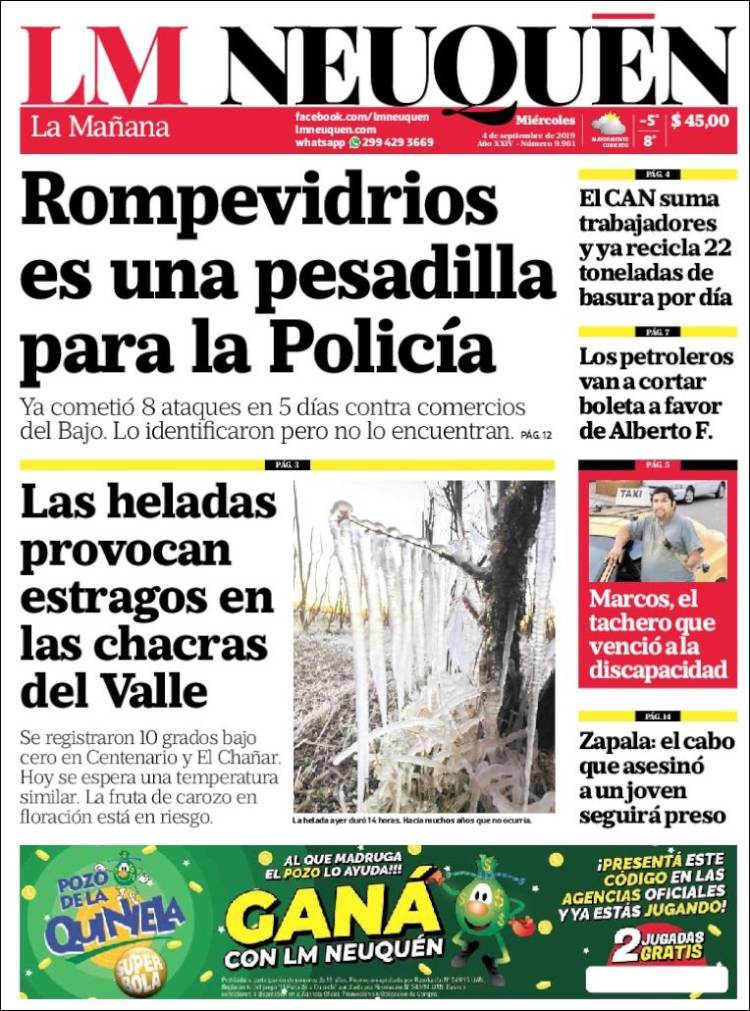 Portada de La Mañanade Neuquén (Argentina)