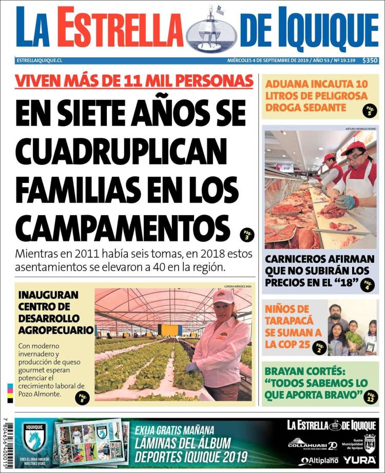 Portada de La Estrella de Iquique (Chile)