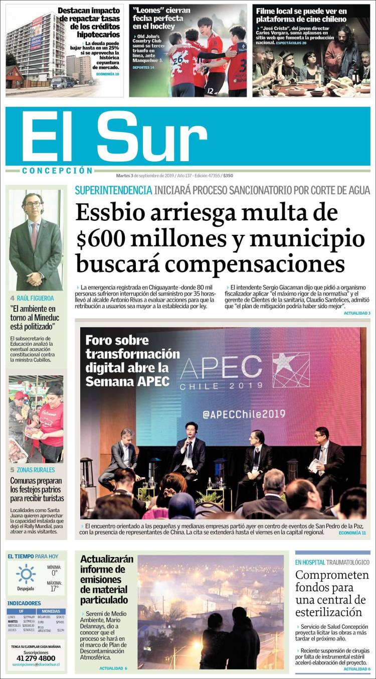 Portada de El Sur (Chile)