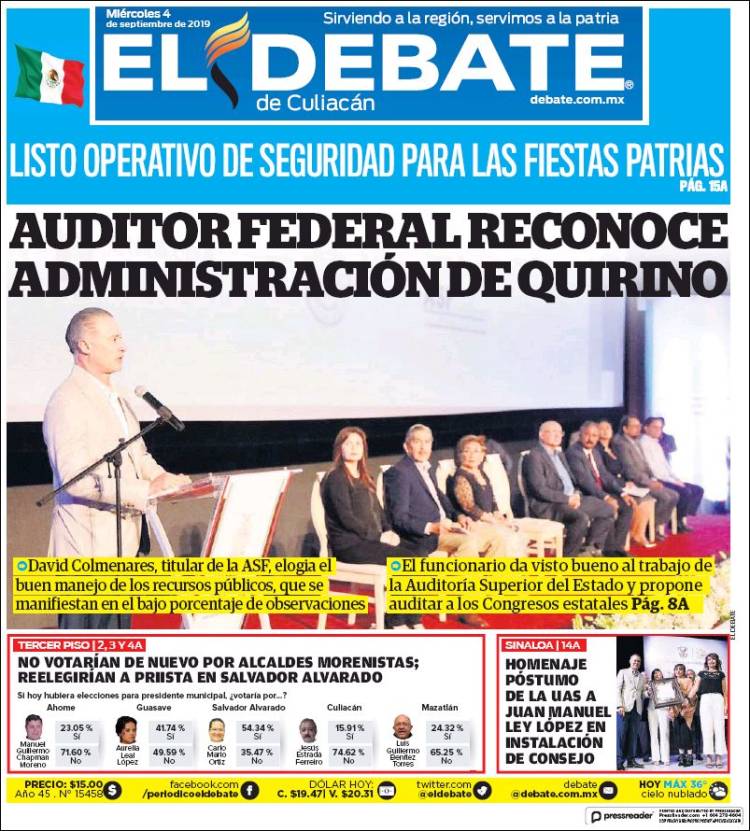 Portada de El Debate de Culiacán (M&eacute;xico)