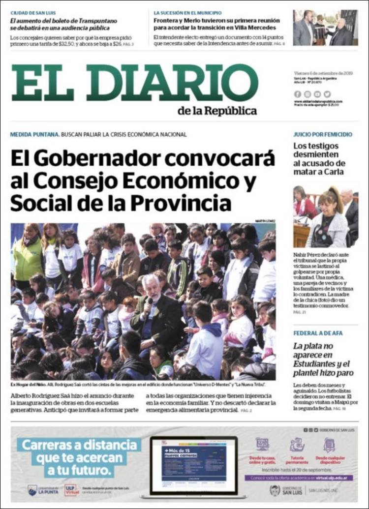 Portada de Diario de la República (Argentina)