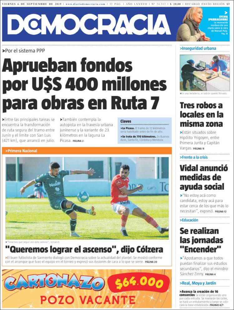 Portada de Diario Democracia (Argentina)