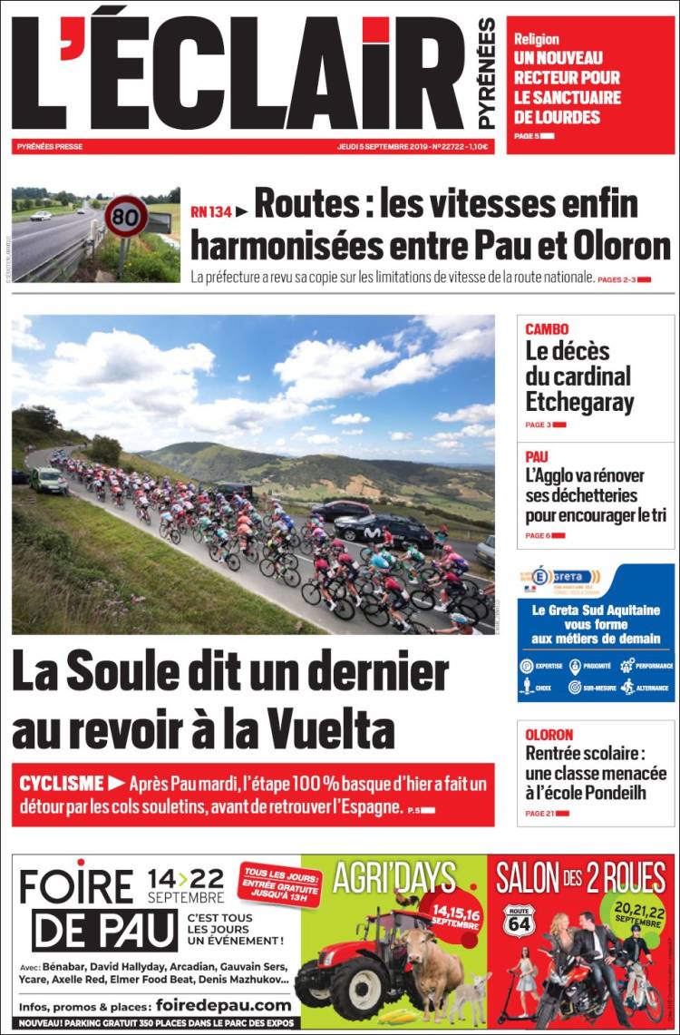 Portada de L'Eclair des Pyrénées (Francia)