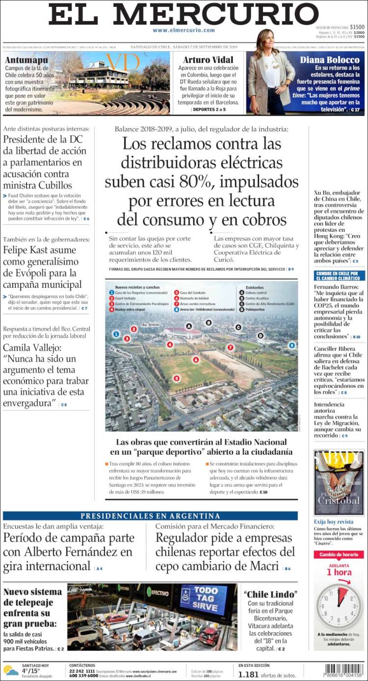 Portada de El Mercurio (Chile)