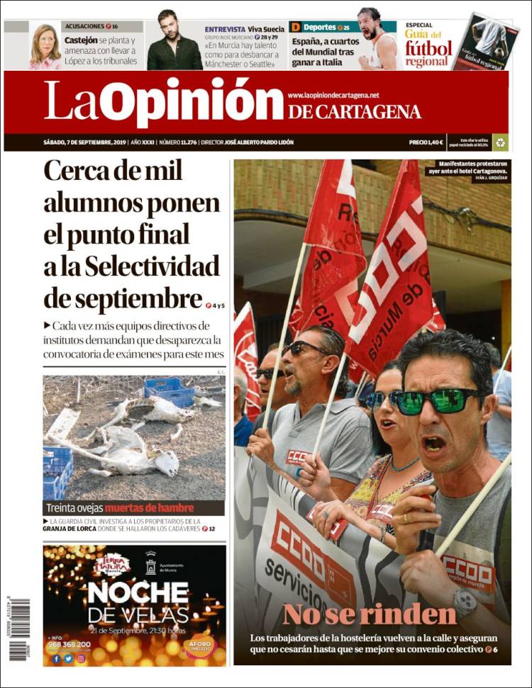 Portada de La Opinión de Murcia (España)